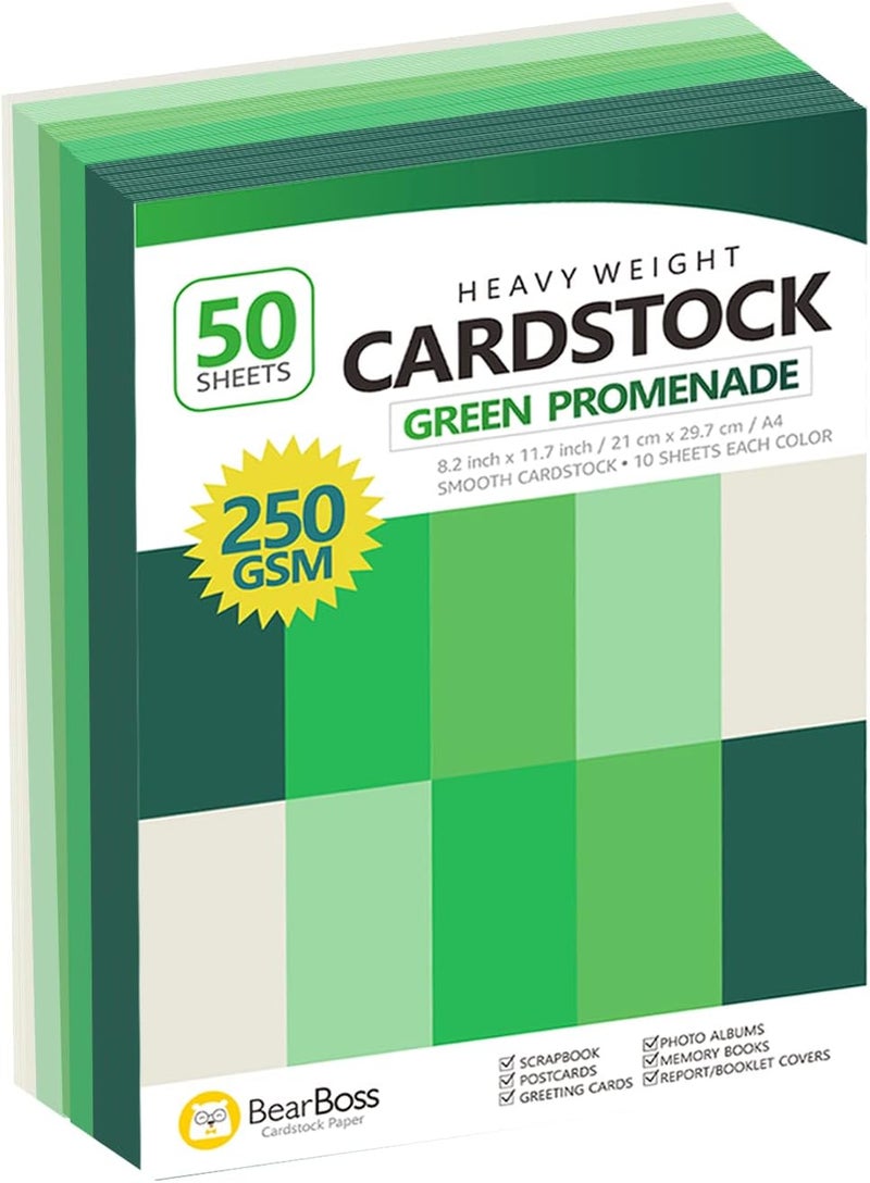 BearBoss Green Colored Cardstock Thick Paper 50 Sheets, 8.5" x 11" Heavyweight 92lb Cover Card Stock for Crafts and DIY Cards Making - Image 1